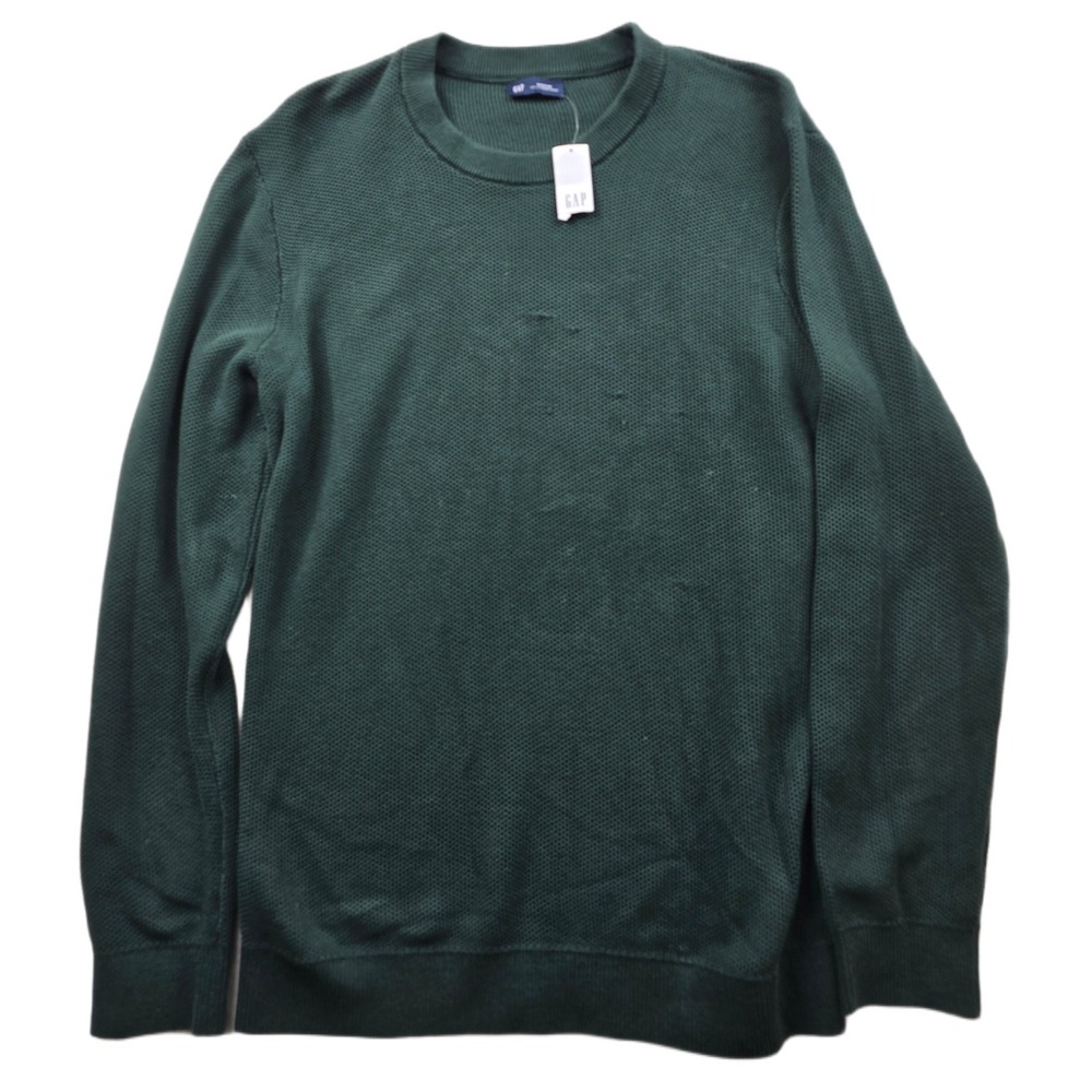 GAP Sweater Mens Medium‎ Green 100% Cotton Waffle Knit Crewneck Pullover NEW